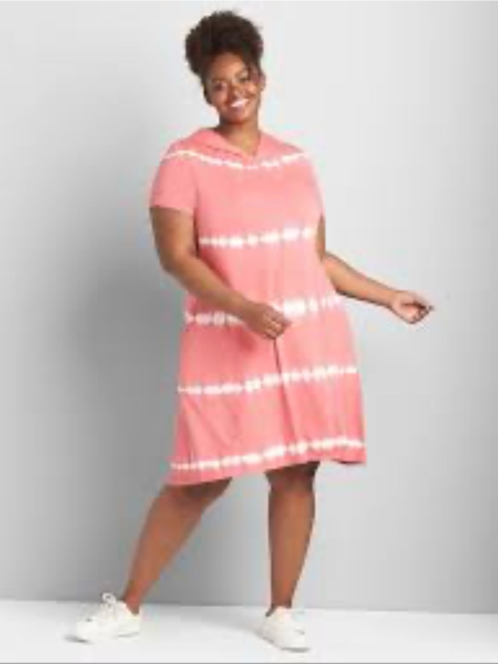 Livi Pink & White Tie-Dye Hooded Midi Dress